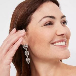 Pave Metal Heart Drop Earrings NWT